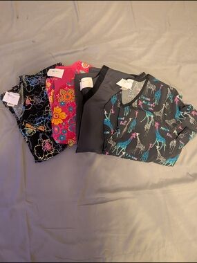 Mixed Printed Nursing Scrub Tops - Black, Pink, Gray, Multicolor